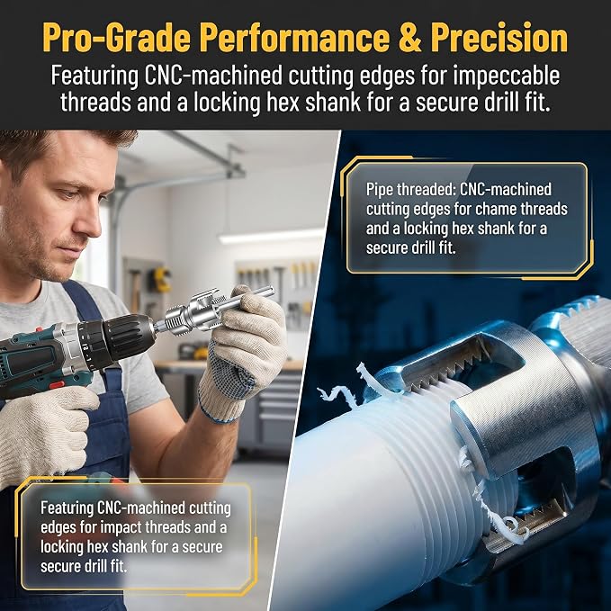 6 in 1 PVC Pipe Threading Tool – Reinforced Hardened Alloy Internal & External Threader Kit for 1/2", 3/4", 1" Pipes, No Chipping No Slippage – Pro Plumbing Tool for DIY Repairs