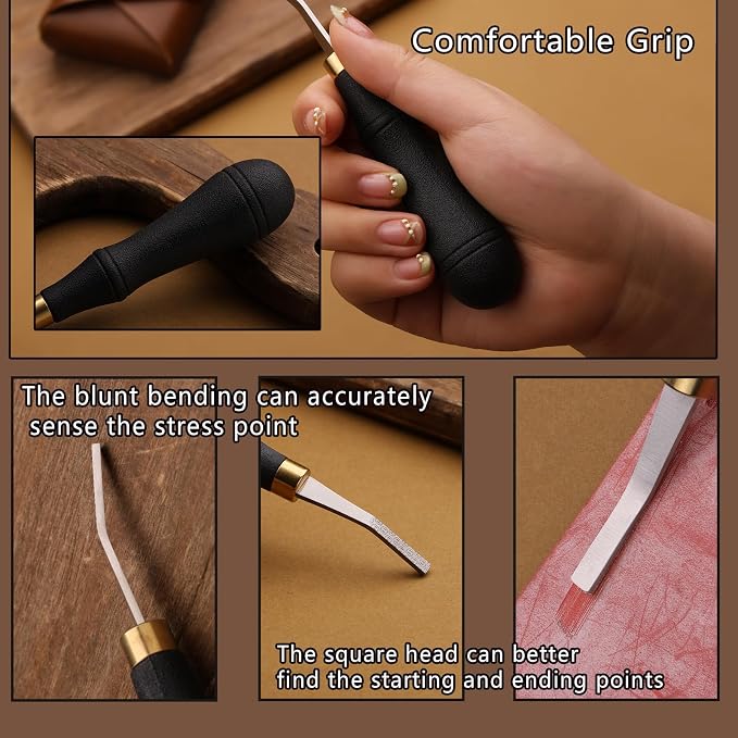 DIUDUS Leather Rougher, Leather Roughing Tool, Leather Edge Detail Rougher Roughing Leather Surface Polish File Tool with Ergonomic Handle Leather Working Leathercraft Tools for Edge Polishing(4mm)