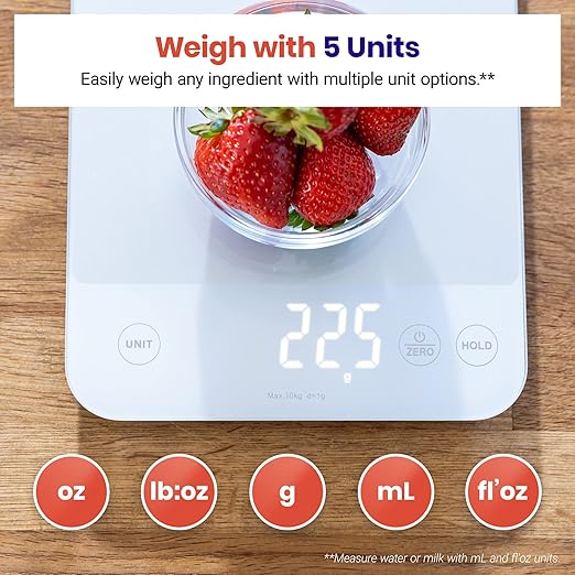 Etekcity Food Kitchen Scale, 22lb Digital Weight Scale Grams and Ounces Rechargeable Waterproof Tool for Weight Loss, Cooking, Baking, Meat, Bread, Large 0.05oz/1g Accuracy (Pack of 10)