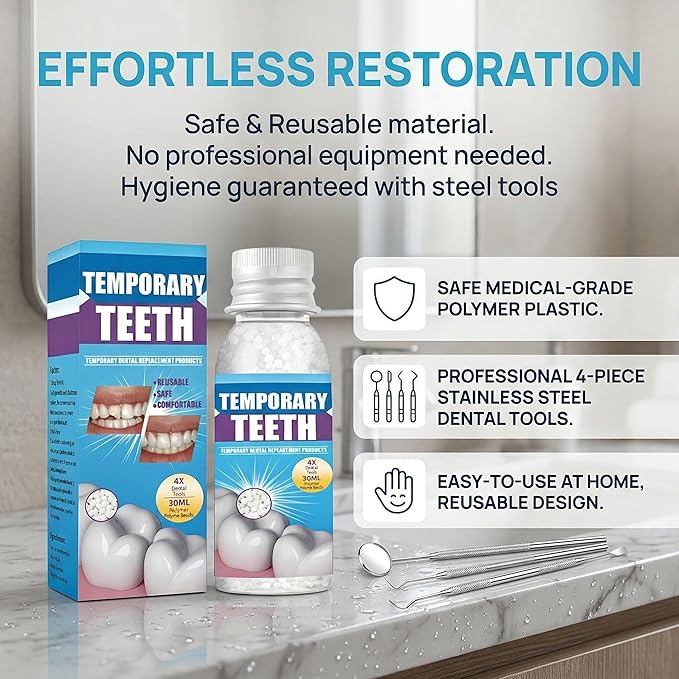 Fake Teeth Repair Kit, Moldable False Teeth Beads for Teeth Repair, Suitable for Missing, Cracked Denture Kit, Smile Confidently Again (1)