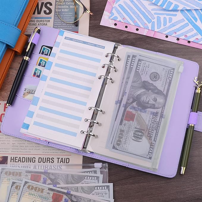 Antner A6 PU Leather Notebook Binder - Refillable 6 Ring for A6 Filler Paper, Loose Leaf Personal Planner Cover With Magnetic Buckle Closure, Purple