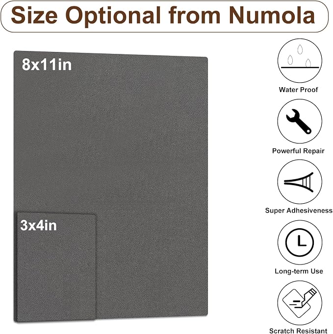 Numola Leather Repair Patch 3×4 inch Self-Adhesive Leather Repair Tape, Scratch/Holes Vinyl Repair Kit for Couch, Car Seat, Sofas, DIY Furniture Upholstery, Chair, Jackets, First-aid(Gray)