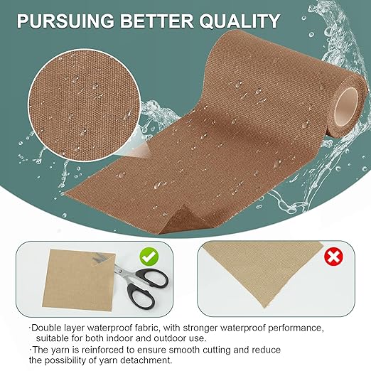 Linen Canvas Repair Tape, 4×63 Inches Light Brown Waterproof Self-Adhesive Patch for Outdoor Gear, Durable Fabric Tape for Boat Covers,Couch,Tents, Sofas, Sun Shades,Awnings,Lounge Chairs