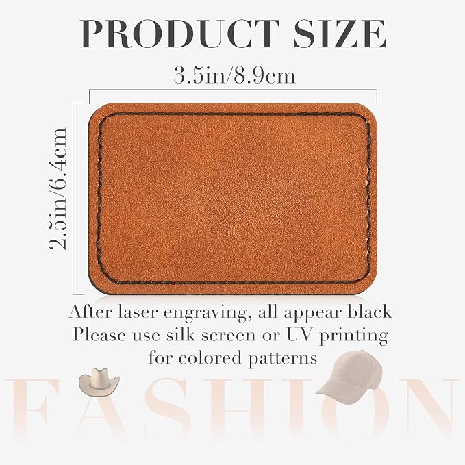 Dunzy 60 Pcs Leather Hat Patches Blank Leatherette Hat Patch with Adhesive Rectangle Laserable Leatherette Patch for Hats Custom Fabric Sew Laser Engraving DIY(Khaki,3.5 x 2.5 Inch)