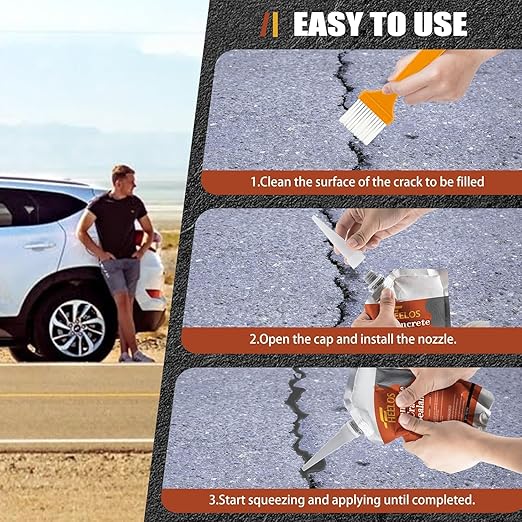 Concrete Crack Filler 2Pack Grey, Self Leveling Cement Crack Sealant, High Elasticity Concrete Crack Filler Repair Sealer, Waterproof Caulking Glue for Driveway, Patio, Sidewalk, Garage Floor Repair