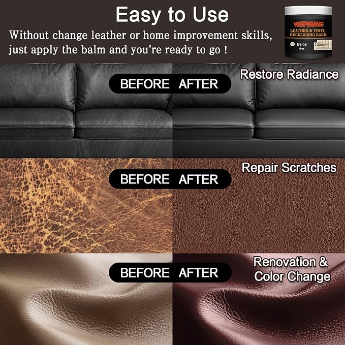 Leather Recoloring Balm & Mink Oil Leather Conditioner, Beige | Restores faded leather, waterproof, scratch repair for couches, car seats, shoes & bags, Complete kit with mink oil & tools