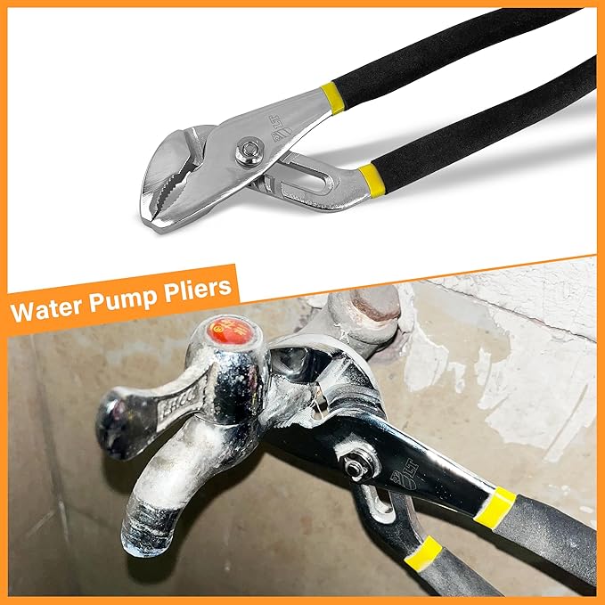 4-Piece Large Pilers and Wrench Set,10 Inch Groove Joint Pliers and Adjustable Wrench with 8 Inch Long Nose and Lineman's Pliers for Home Use and DIY Project