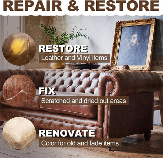Leather Recoloring Balm – All-in-One Dye, Repair & Restorer Kit for Sofas, Car Seats, Bags, Shoes – Scratch & Fade Remover, Color Restorer Paint