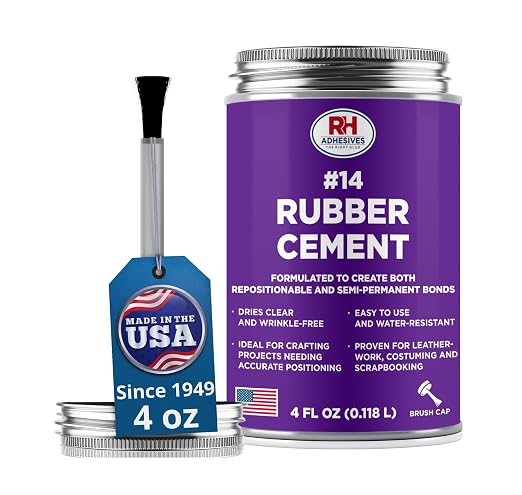 #14 Rubber Cement, 4 oz. can - Crafting, Leather, Upholstery, Costuming, Scrapbooking, DIY, Repostionable, Semi-Permanent - RH Adhesives