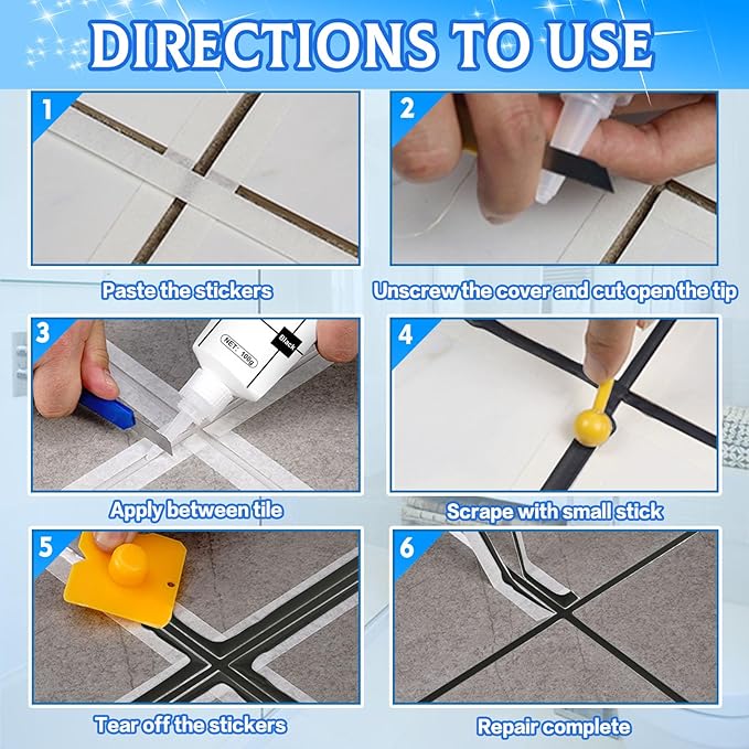 Tile Grout Paint, 2 Pcs Black Grout Cleaner Sealer for Shower, Grout Filler Tube for Kitchen, Bathroom Floor, Fast Drying Grout Pen(Black)