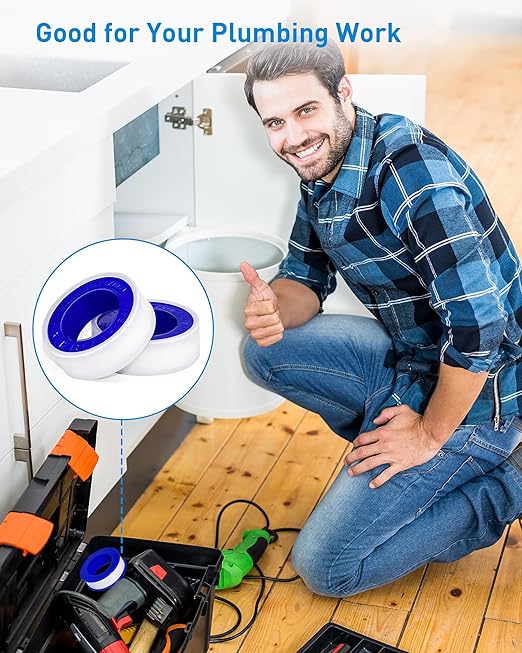 3 Roll Plumbers Teflon Tape, Water Pipe Sealing, Plumbing, High-Density Performance Waterproof Duct, Thread Seal Tape. L 390 in x W 0.47 in. Blue