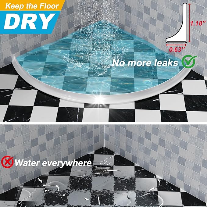 67" Shower Threshold Water Dam Silicone Shower Water Guard Collapsible Shower Door Bottom Seal Shower Splash Guard for Wet and Dry Separation