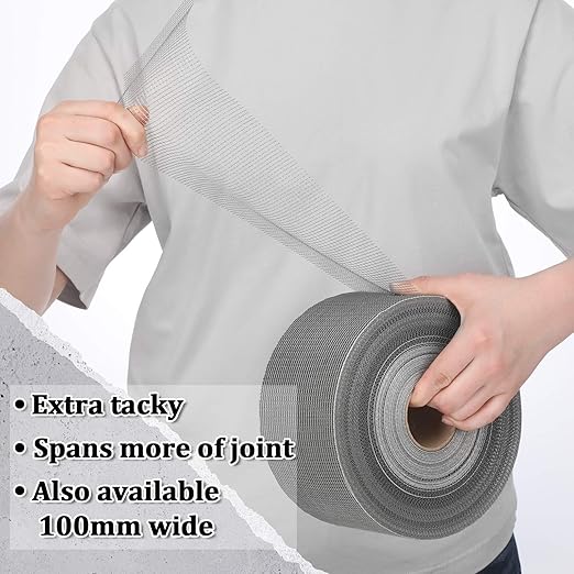 500 ft x 4 Inch Cement Board Joint Tape Self Adhesive Durable Gray Fiberglass Mesh Drywall Mesh Repair Tape for Cement Board Joints Repairing, Sealing and Strengthening