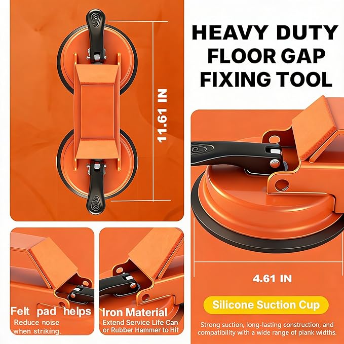 Floor Gap Repair Tool - Heavy Duty Plank Grabber Suction Cup & Slot Cutter Hammer, 6 Sticky Pads, Quick Lock Puller for Laminate/Vinyl/Hardwood Floors, Iron-Made(Large)