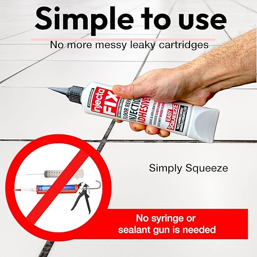 Floor-Fix Pro Eeasy Squeeze 10.1 Fl Oz - Extra Strength - Fix Loose & Hollow Tiles, Squeaky Wood & Laminate - Includes Built in 5/64” Syringe Tip - Adjustable to 5/64. No Sealant Gun Required (3)