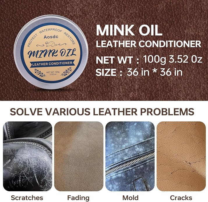 Mink Oil Leather Conditioner and Cleaner 3.52 oz - Premium Waterproof Formula for Leather Cowboy Boots,Natural Waterproof Soften and Restore Shoes, Jackets, Hats, Baseball Gloves, Saddles