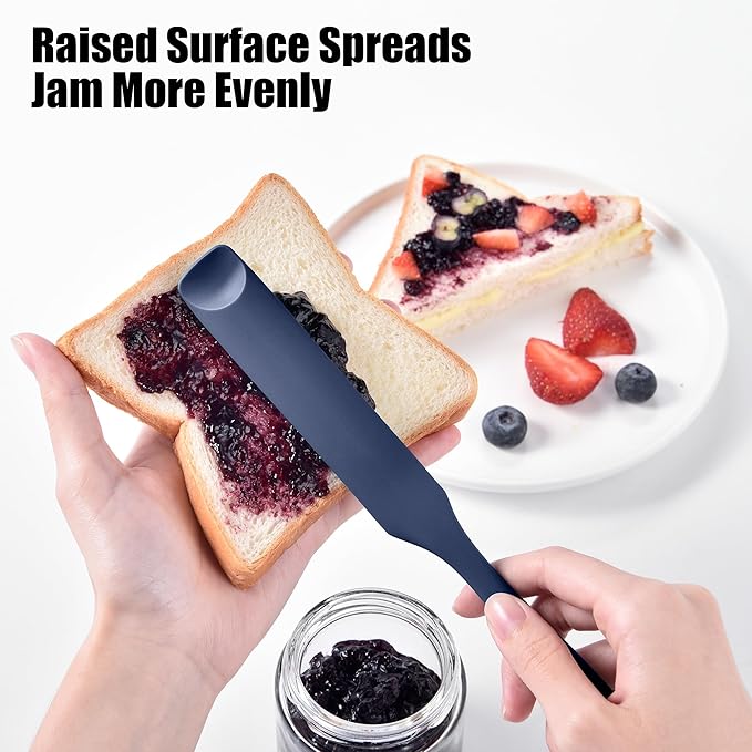 Doosu Silicone Jar Scraper Spatula, 600°F Heat Resistant Rubber Scraping Tool for Jam Nut Butter Sourdough, Flexible Skinny Cream Spreader Long Slim Kitchen Spurtle for Jar Blender Bottle (Navy Blue)