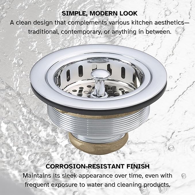 Westbrass D214-26 3-1/2" Post Style Large Kitchen Sink Basket Strainer, Polished Chrome