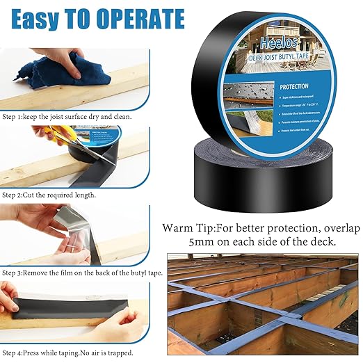 Joist Tape for Decking 2''×50',10 Pack Weather-Resistant Deck Joist Tape,Waterproof Seal Antiseptic Butyl Joists Tape,Self-Adhesive Flashing Joists Tape for Wood Decks Beams Roof