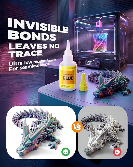 Super Glue for Plastic, PLA, ABS, PETG, PC, ASA, Acrylic, PVC, Dries Clear Liquid CA Adhesive for 3D Prints, Model Kits, RC Parts & Repairs, 40ml
