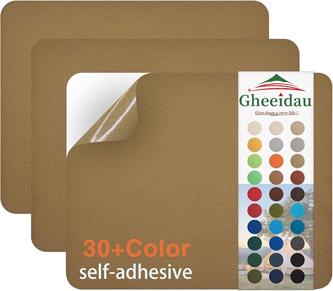 Gheeidau Canvas Repair Patch 9×11 Inch 3Pcs Waterproof Self-Adhesive Fabric Repair Patch for Tents,Boat Cover,Pop Up Canopy,Patio,Bags,Car Seats,Sofas,Furniture Cover(Camel)