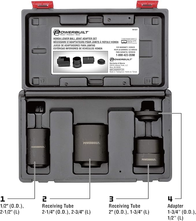 Powerbuilt Honda Lower Ball Joint Adapter Kit, Remove Replace Install Ball Joints, Brake Anchor Pins Service Set - 641321