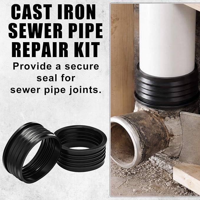 4 Pack 4'' to 4'' Cast Iron Hub to PVC Adapter Sewer Pipe Repair Kit Flexible Seal Fitting for Schedule Pipes Leak Resistant Corrosion Proof Durable