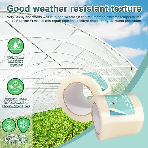4Inch Heavy Duty Greenhouse Repair Tape 6.3Mil Thick 108Ft-UV & Waterproof PE Patch Tape for Greenhouse Plastic Film,Tents,Tarps-Instantly Fix Holes&Tears,-40°F to 190°F