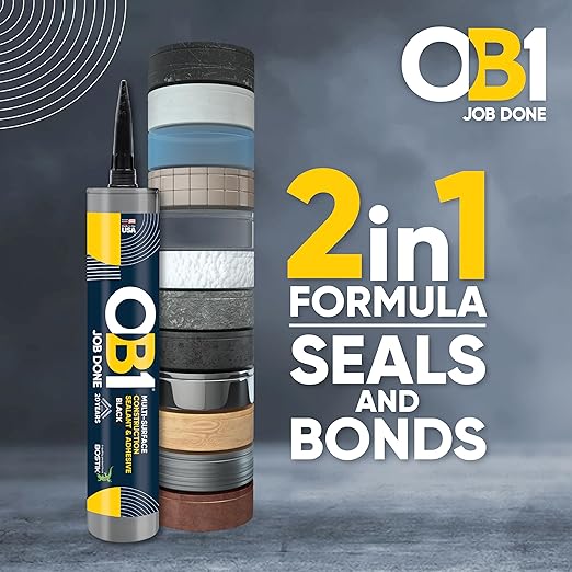 OB1 Universal Caulk Sealant & Adhesive Black 10.1oz | Professional Grade Premium All-in-One Advanced Hybrid 2-in1 | Water Resistant Internal & External | Shrink Crack UV & Fade Resistant | 1 Cartridge