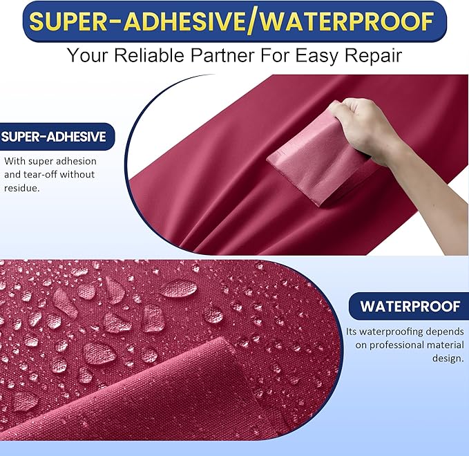 Self-Adhesive Canvas Repair Tape, 8.3" x 11" Waterproof Canvas Repair Patch, Fabric Patch Repairs Kit for Furniture, Tents, Sunbrellas, Boat Covers Awnings, Couches, Clothes, Bags Burgundy
