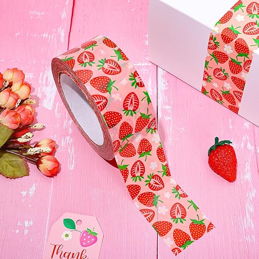 Whaline Strawberry Packing Tape Cute Strawberry Fruits Pattern Tape Waterproof Shipping Tape for Small Business DIY Crafts Box Carton Decor