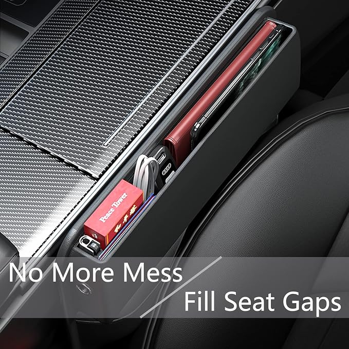 Car Seat Gap Filler Organizer,Premium PU Leather Storage Box No Slip Pad Compatible with Phone Key Wallet Phone Sunglasses Pockets Seat Catcher Holders Console Side Organizers Driver Side