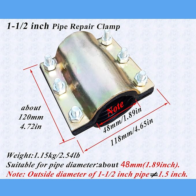 Water Pipe Repair Clamp,OD of The Applied Pipe is About 1.9 inch,Leak Sealer for Pipes and Plumbing,Length 4.72 inch,Suitable for PE/PPR/Steel/Iron Pipe