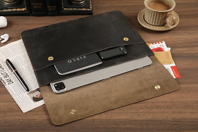 Leather Tablet Sleeve - 12.9 Inch iPad Sleeve, Document Holder Folio File Holder, Genuine Leather Sleeve Case for Protection and Style-Grey-Custom