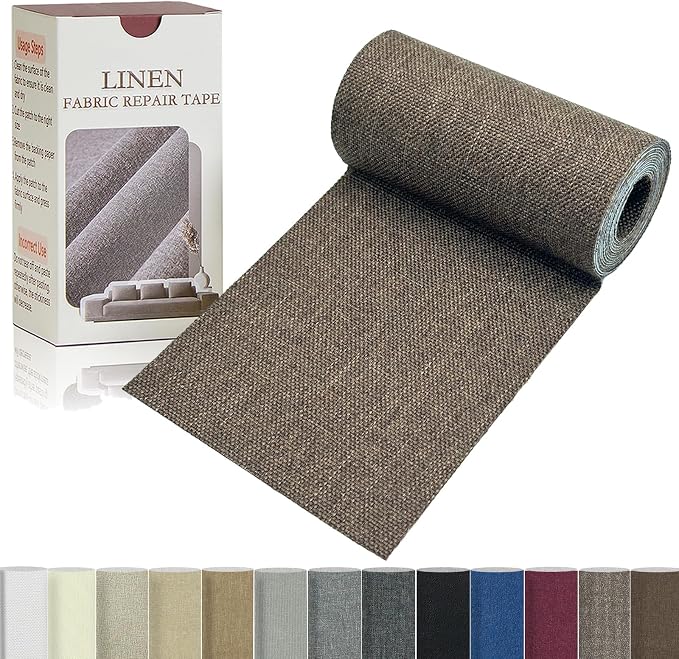 Gheeidau Linen Repair Tape 4x70 Inch Self-Adhesive Couch Patch Repair Fabric Patch for Furniture,Sofas,Cushion,Chairs,Bags,Linen Goods(Coffee)