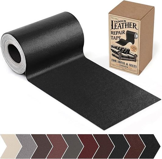 Fadoub Leather Repair Patch, 4 x 63In Self Adhesive Leather Repair Tape for Furniture, Vinyl Repair Tape for Repairing Vinyl, Couch, Sofa, Car Seats, Car Interior (Black-Fine Grain)
