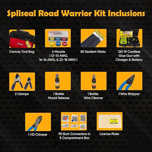 Road Warrior Kit - 6 AWG Connector Molds, 120W Cordless Glue Gun, 50 Sealant Sticks, Mold Release & Wire Cleaner - Professional-Grade Automotive, Marine & Electrical Splice Sealing Kit