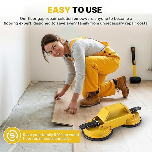 Floor Gap Fixer Tool Heavy Duty 45°Striking Surface Floor Gap Repair Tool Made of Iron & Enhanced Suction Cup with Slot Cutter, Hammer and 5pcs Sticky Pads for Fixer Laminate/Vinyl Flooring Tools