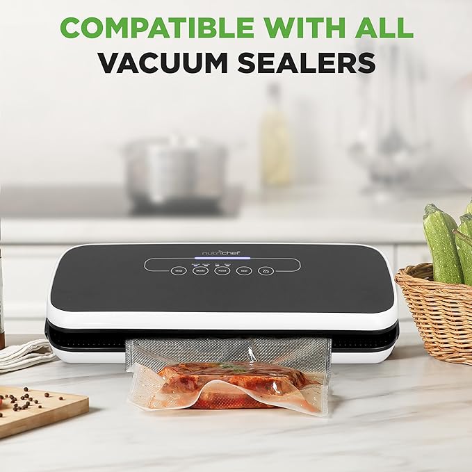 NutriChef Vacuum Sealer Bags 8x10 Rolls 2 Pack - Food Saver, Seal a Meal - Commercial Grade, Heavy Duty, Wrinkle Free, Keeps Produce Fresh, Ideal for Storage, Meal Prep, Sous Vide Cooking