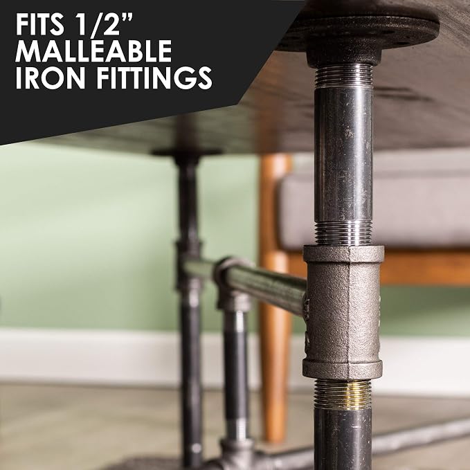 PIPE DÉCOR 1/2" x 4.5" Malleable Cast Iron Pipe Nipple, Pre Cut Connectors, Industrial Steel Grey Fits Standard Half Inch Black Threaded Pipes Nipples and Fittings, Vintage DIY Furniture, 10 Pack