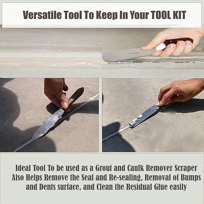 A2Z Scilab 3pc Offset Spatula Caulk Finishing Tool Grout Sealant Caulking Applicator Stainless Steel Smoothing Scraper Spatula Spreader for Ceramic Tiles, Baseboards, Kitchens, Bathrooms, Skirting