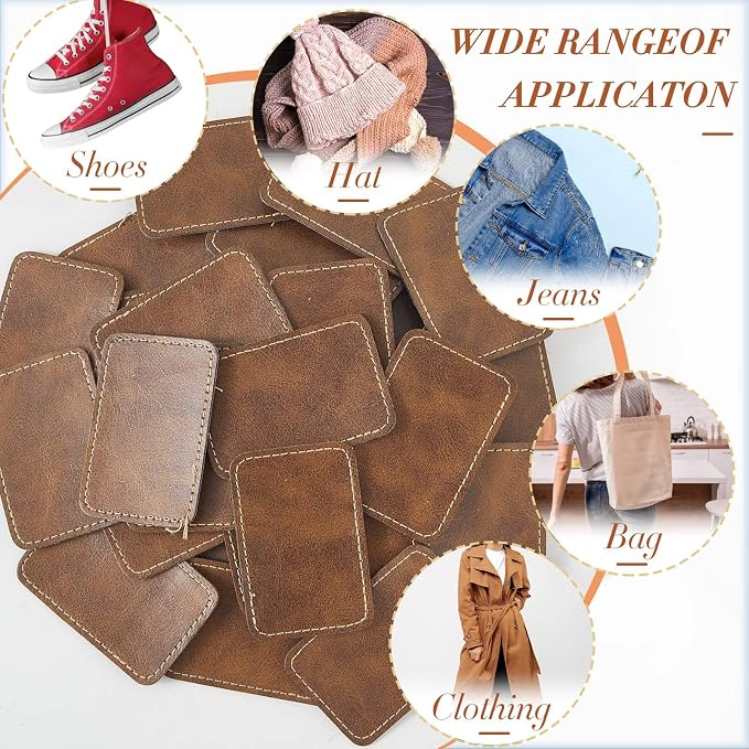 Dunzy 60 Pcs Leather Hat Patches Blank Leatherette Hat Patch with Adhesive Rectangle Laserable Leatherette Patch for Hats Custom Fabric Sew Laser Engraving DIY(Antique Gold,3.5 x 2.5 Inch)