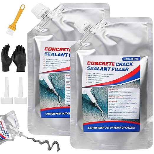 Concrete Crack Filler, 33.8 fl oz Self-Leveling Flexible Repair Sealant, High Elasticity Cement Crack Filler for Driveway, Sidewalk, Foundation, Indoor/Outdoor Use