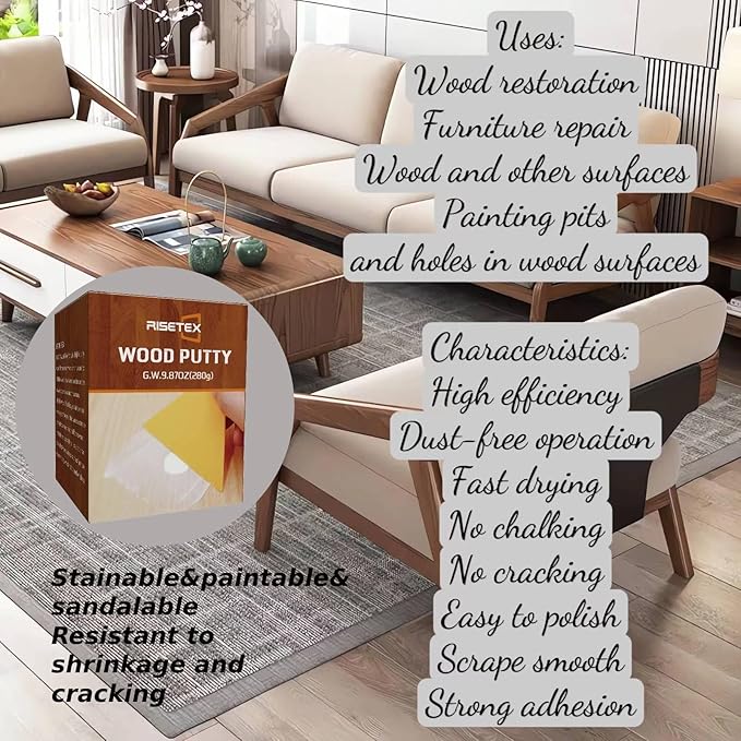 Fix Cracks & Chips Instantly - Wood Filler Putty for Indoor/Outdoor Use | 9.87 oz, Water Resistant, Stainable & Paintable, Natural, Easy to Sand