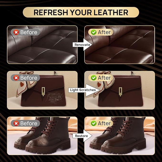 Leather Recoloring Balm with Leather Sealer, 10.58oz Leather Color Restorer, Brown Leather Repair Kit for Vinyl Furniture Shoes Car Seats Bags, Leather Dye & Paint for Faded Couches (Brown Color)