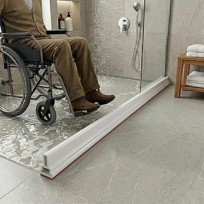 98Inch Collapsible Threshold Water Dam 1.5" high Walkin Shower Guard To Keep Water In Shower Stall Water Barrier Silicone For Dry And Wet Bathroom Kitchen Wheelchair Accessible