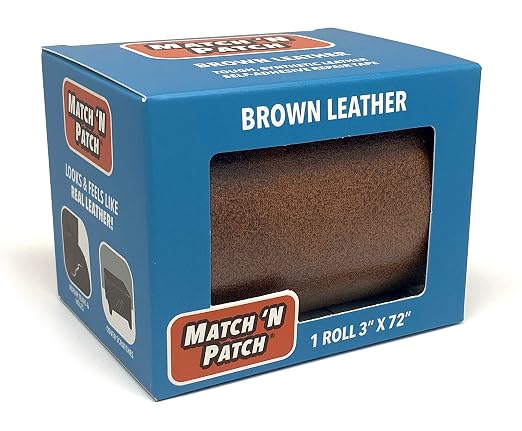 MATCH 'N PATCH Brown Leather Repair Tape, 3" x 72" for Furniture | Realistic Faux Leather Patches for Couch, Sofa, Upholstery, Car Seat & Other Furniture, Vinyl Repair Kit, Self Adhesive Patch