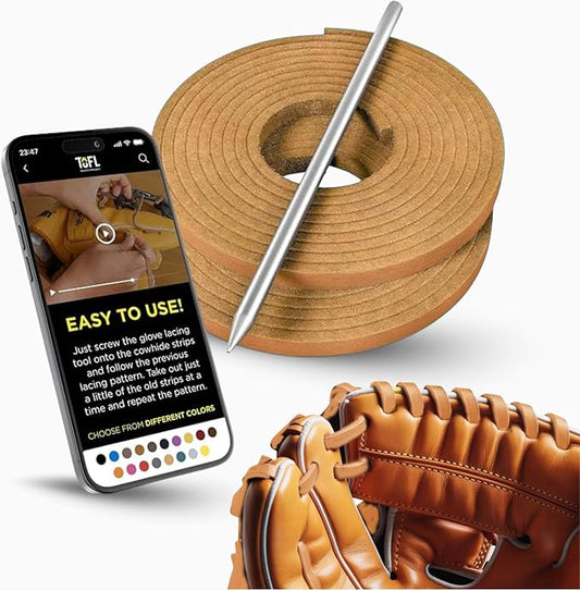 TOFL Softball and Baseball Glove Lace Kit | Mitt Lace Glove Repair Lacing Kit | 2 Leather Laces with Lacing Needle for Catchers Glove