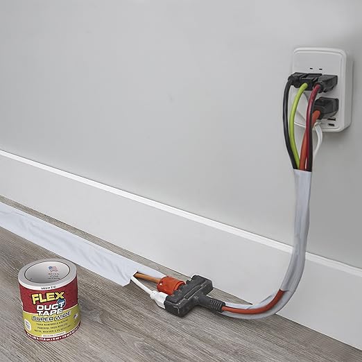 Flex Duct Tape, Super Wide, 4.6 Inches x 20 Feet, White, Heavy Duty Strong, Multi-Surface, Water, Weather and UV Resistant, Tearable, Perfect for Boxes, No Residue