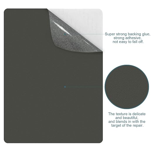 WILDREEDS 2 Pcs 8 x11 Inch Leather Repair Patches, Self-Adhesive Leather Patch for Sofas, Couch, Furniture,Tote Bags, Car Seats (Dark Grey)